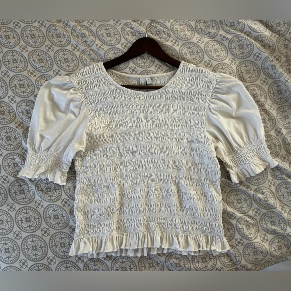 & Other Stories cropped ruched milkmaid white top size L